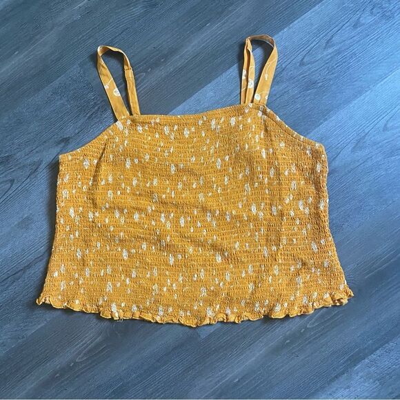 Torrid Challis Smocked Crop Cami Mustard Yellow White Stretchy 3 Plus - Picture 2 of 10